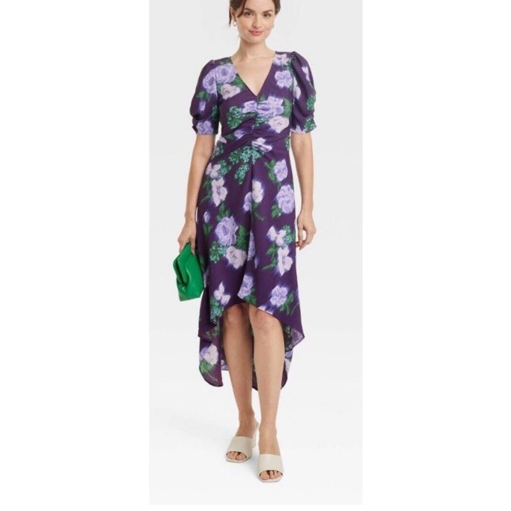Purple Floral High-Low Wrap Dress
